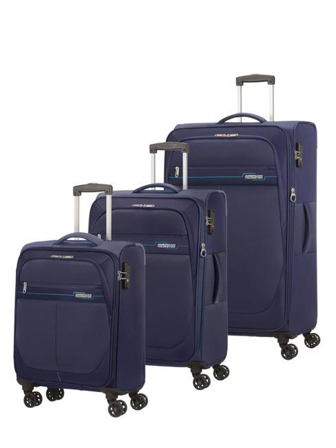 AMERICAN TOURISTER DEEP DIVE Lot de 3 chariots : cabine, moyen et grand extensible bleu marin - Ensemble Valises