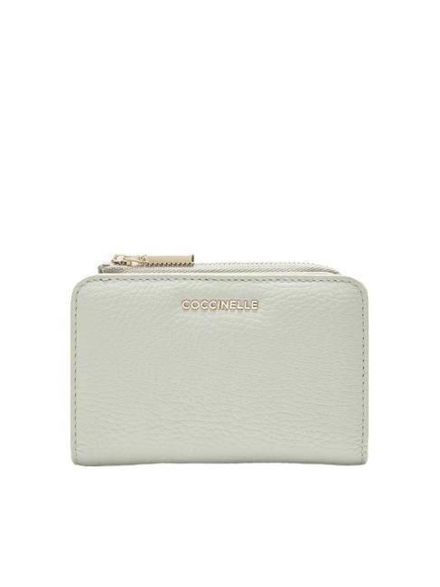 COCCINELLE METALLIC SOFT Petit portefeuille en cuir texturé vert céladon - Portefeuilles Femme