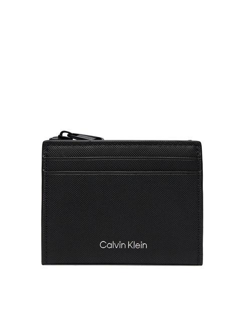 CALVIN KLEIN CK MUST Porte-cartes en cuir 10cc avec zip ck noir piqué - Portefeuilles Femme