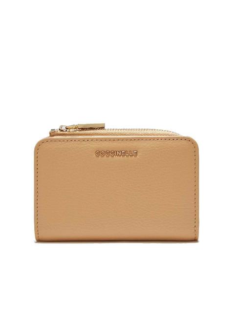 COCCINELLE METALLIC SOFT Petit portefeuille en cuir texturé beige frais - Portefeuilles Femme