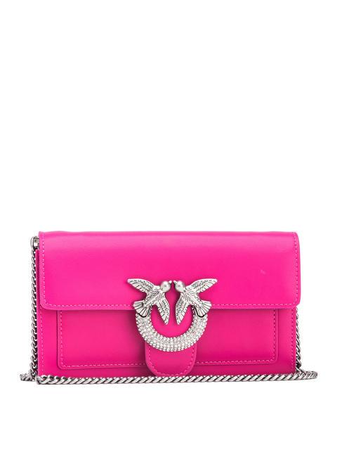 PINKO LOVE ONE Portefeuille pochette en cuir avec strass rose pinko-vieil argent - Sacs pour Femme