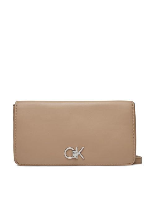 CALVIN KLEIN RE-LOCK DOUBLE GUSETTE Pochette à bandoulière vison argenté - Sacs pour Femme