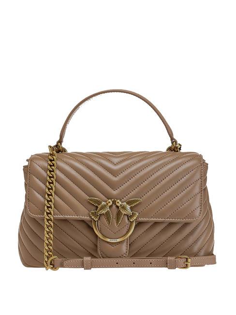 PINKO CLASSIC LADY LOVE BAG sac à chevrons marron - lion-or antique - Sacs pour Femme