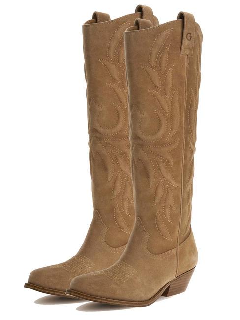 GUESS GINNIFER Boots texanes en daim taupe - Chaussures Femme