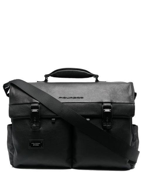 PIQUADRO HARPER Mallette pour ordinateur portable 15,6", en cuir Noir - Porte Documents Travail