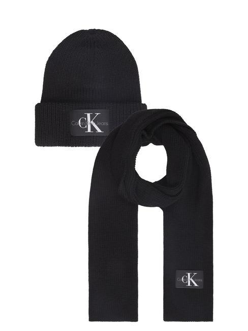 CALVIN KLEIN CK JEANS MONOLOGO PATCH GIFTBOX Bonnet et écharpe le noir - Écharpes