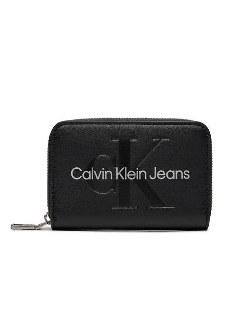 CALVIN KLEIN CK JEANS SCULPTED Portefeuille moyen zippé logo noir/métallique - Portefeuilles Femme