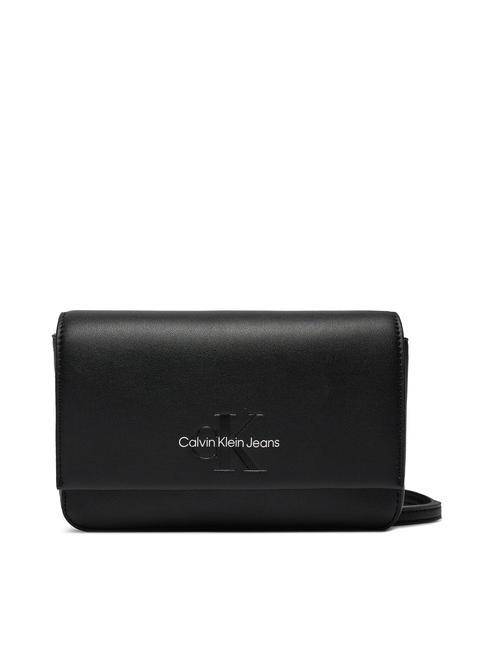 CALVIN KLEIN CK JEANS SCULPTED Pochette portefeuille à bandoulière logo noir/métallique - Portefeuilles Femme