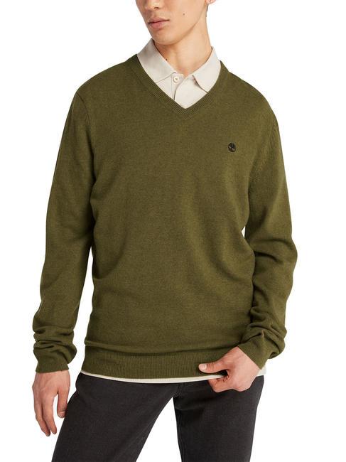 TIMBERLAND MERINO Pull col V en laine mélangée sombreolive - Pulls pour hommes