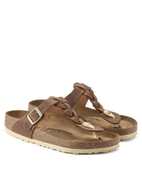 BIRKENSTOCK GIZEH Tongs en cuir Cognac - Chaussures unisexe