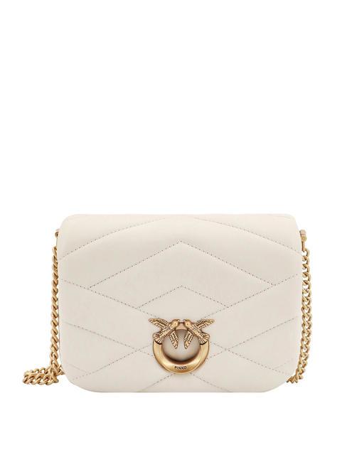 PINKO LOVE CLICK PUFF Mini sac en cuir matelassé blanc de soie-or antique - Sacs pour Femme