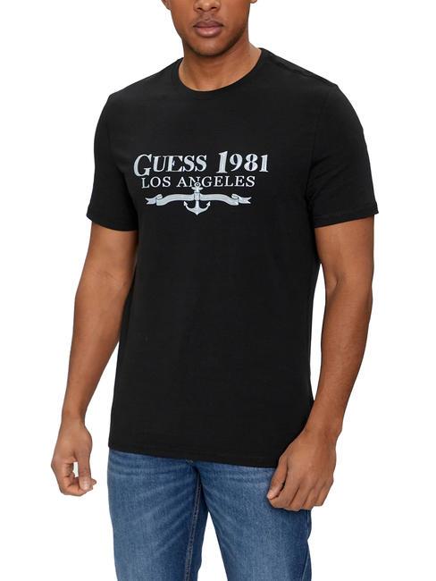GUESS 1981 TRIANGLE T-shirt en coton extensible jetbla - T-shirt