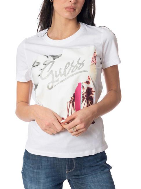 GUESS COLLAGE T-shirt avec imprimé imprimé palmier blanc - T-shirt