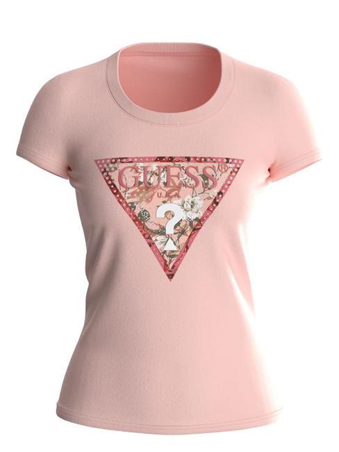 GUESS SATIN T-shirt en coton extensible je veux être rose - T-shirt