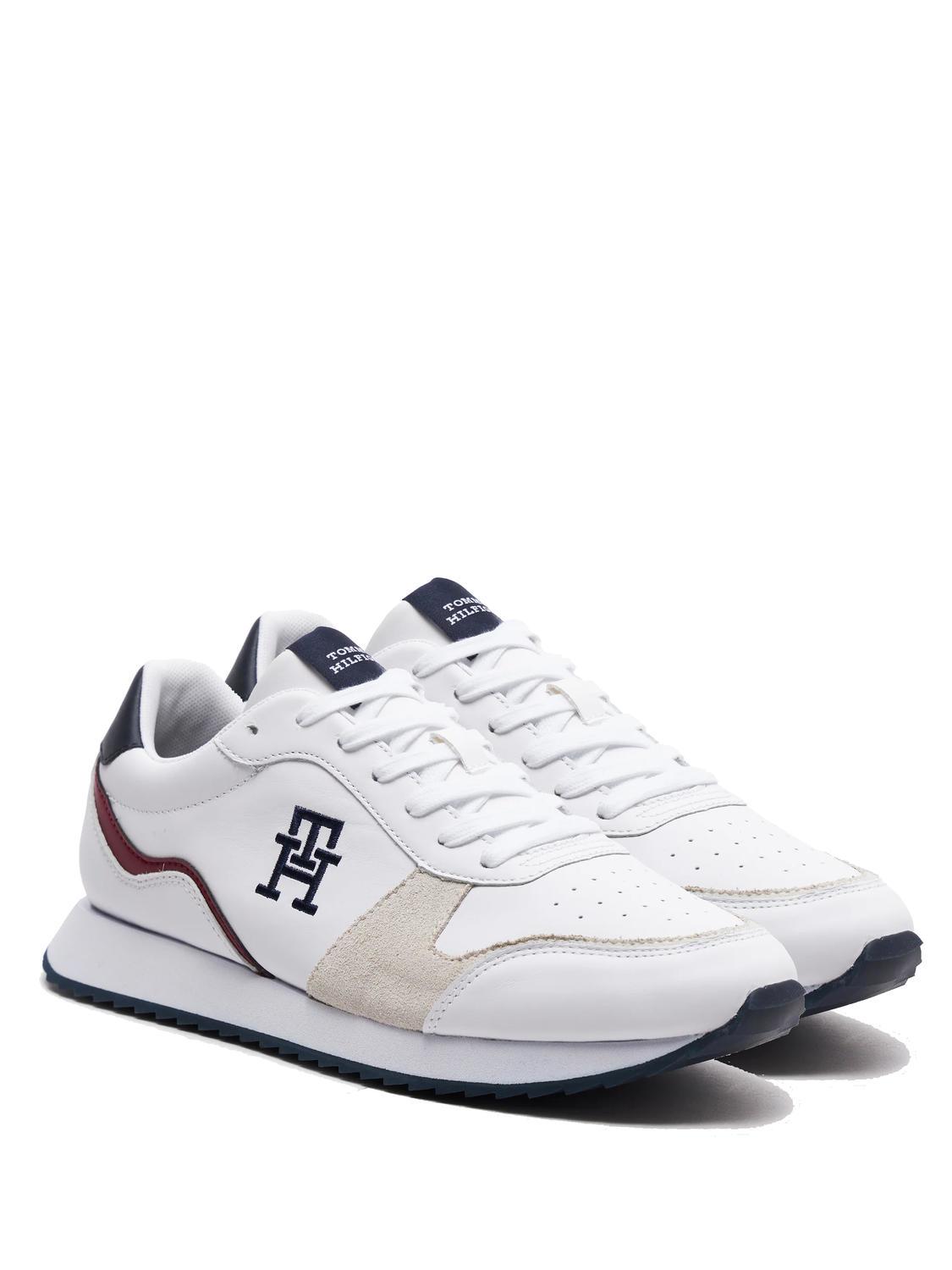 Tommy Hilfiger Th Runner Evo Lth Mix Baskets En Cuir Blanc Achetez A Prix Outlet