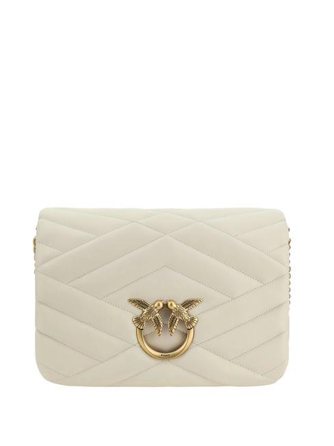 PINKO LOVE CLICK PUFF CLASSIC Sac bandoulière en cuir matelassé blanc de soie-or antique - Sacs pour Femme