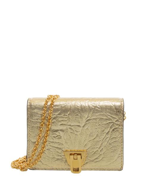 COCCINELLE BEAT LAMINATED MOIRE Mini sac portefeuille en cuir lamé d'or - Portefeuilles Femme