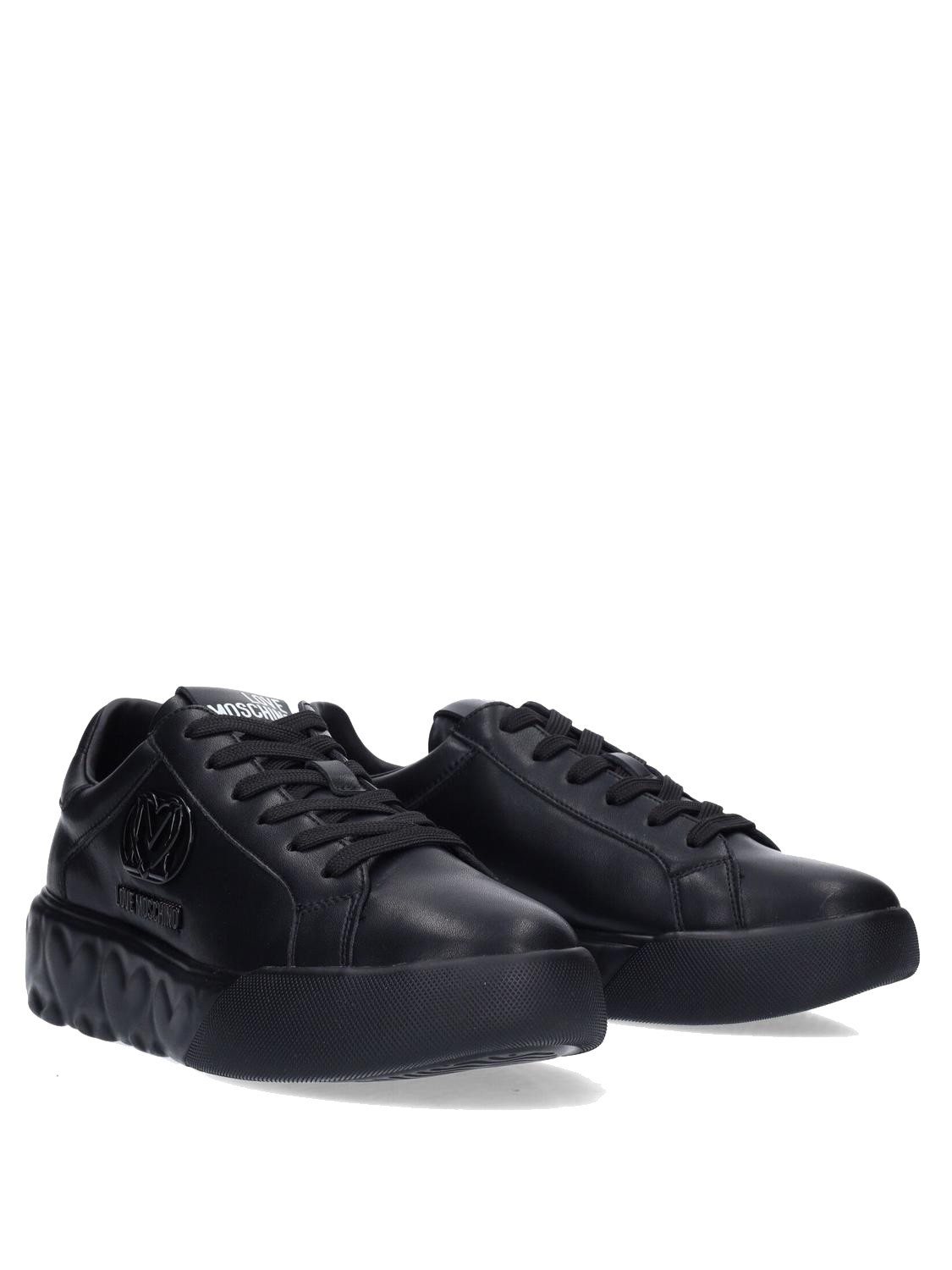 Love Moschino Heart45 Baskets En Cuir Noir Achetez A Prix Outlet