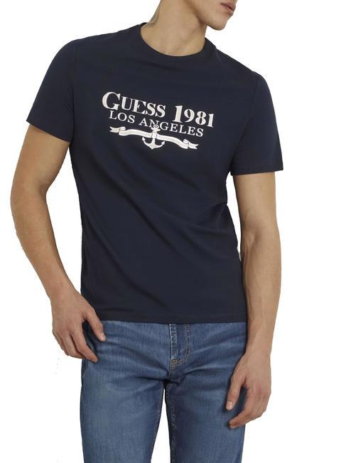GUESS 1981 TRIANGLE T-shirt en coton extensible smartblue - T-shirt