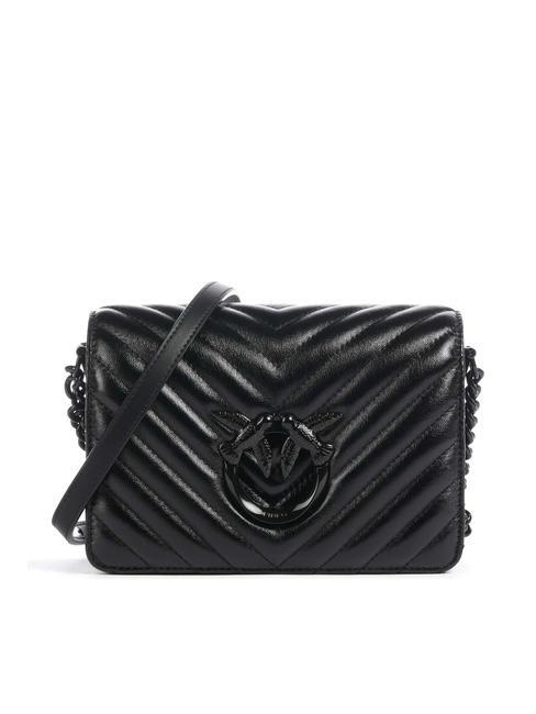 PINKO LOVE CLICK METAL Mini sac en cuir métallisé couleur de bloc de limousine noire - Sacs pour Femme