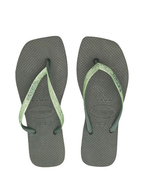 HAVAIANAS SQUARE GLITTER Tongs vert olive - Chaussures Femme