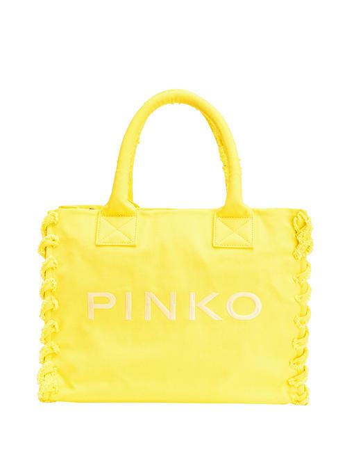 PINKO BEACH Sac shopping en toile recyclée jaune soleil-or antique - Sacs pour Femme
