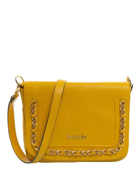 BRACCIALINI NORA Sac bandoulière en cuir à rabat jaune - Sacs pour Femme