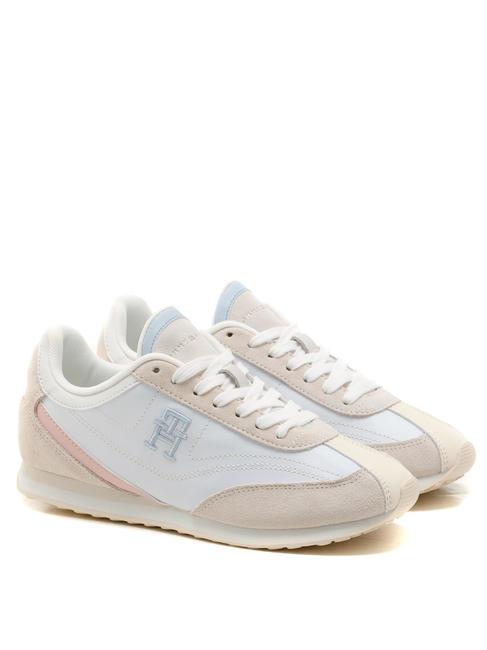 TOMMY HILFIGER HERITAGE RUNNER Baskets en cuir suédé blanc/rose fantaisie - Chaussures Femme