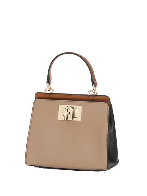 FURLA 1927 Mini sac à main en cuir grège + noir + cognac h - Sacs pour Femme