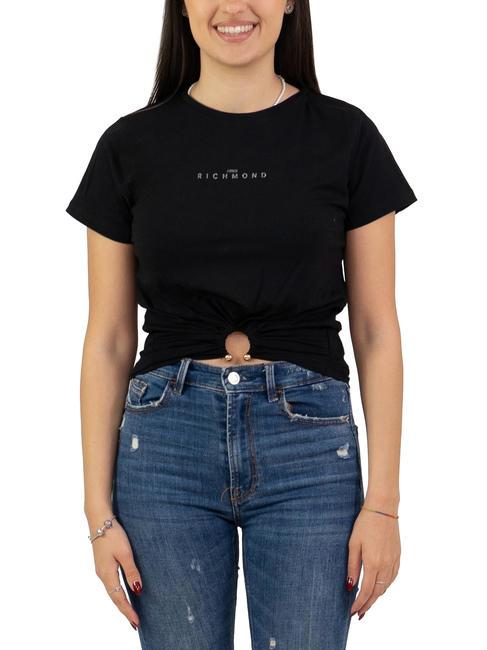 JOHN RICHMOND ERTONE T-shirt crop top avec anneau noir/sylve - T-shirt
