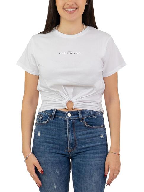 JOHN RICHMOND ERTONE T-shirt crop top avec anneau blanc/noir - T-shirt