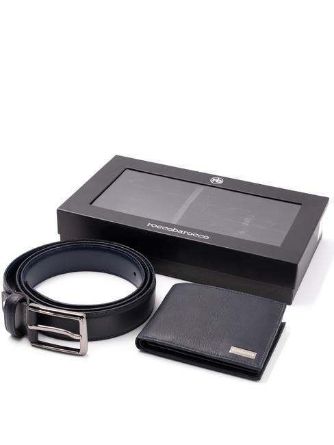 ROCCOBAROCCO GIFT BOX Ceinture + Portefeuille En Cuir marine - Portefeuilles Homme