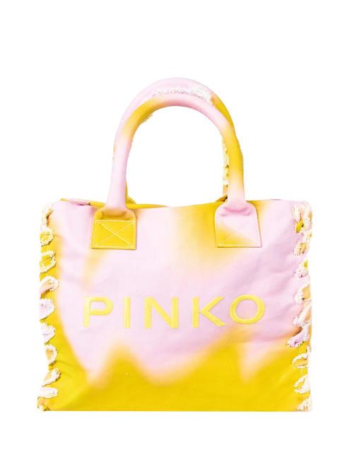 PINKO BEACH Sac shopping en toile recyclée citron vert/rose - Sacs pour Femme