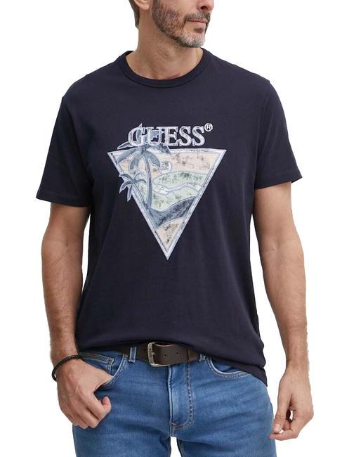 GUESS SUMMER TRIANGLE T-shirt en cotton smartblue - T-shirt