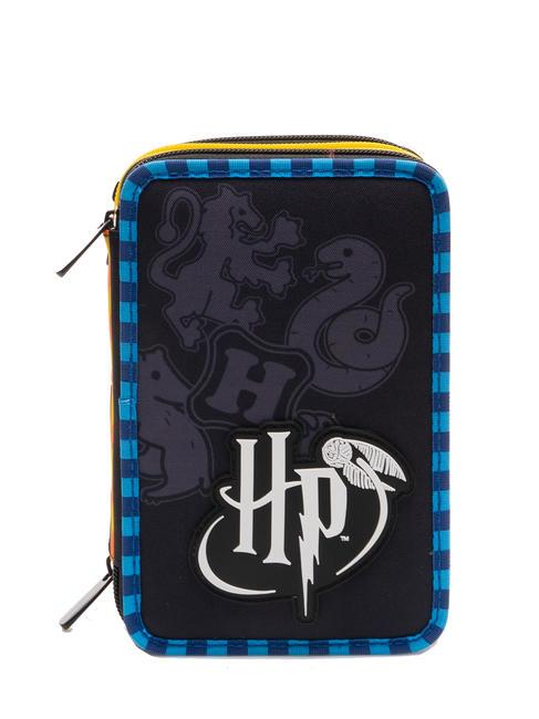 Trousse Scolaire Double Compartiment Harry Potter - Licence Officielle, Polyester Résistant - Pour Enfants (21x6x8 Cm) - Bleu Marine