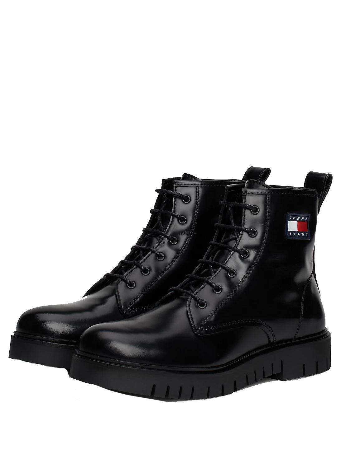 Tommy Hilfiger Tommy Jeans Lace Up Bottines En Cuir Noir Achetez