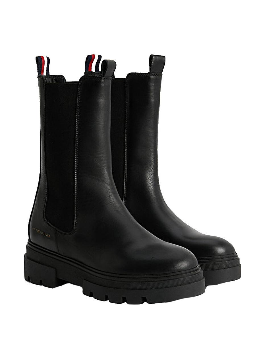Tommy Hilfiger Monochromatic Chelsea Bottines Hautes En Cuir Noir Achetez A Prix Outlet
