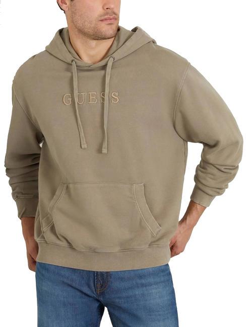 GUESS FINCH TERRY Sweat-shirt oversize avec poche et capuche ardoise taupe multi - Pulls molletonnés