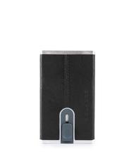 PIQUADRO  BLACK SQUARE Porte-cartes m&eacute;tallique recouvert de cuir Noir - Portefeuilles Homme - 1