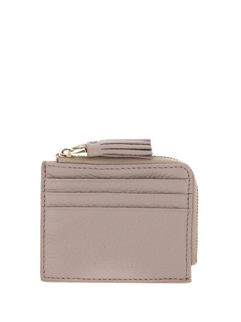 COCCINELLE TASSEL Porte-cartes zippé en cuir martelé rosaces - Portefeuilles Femme
