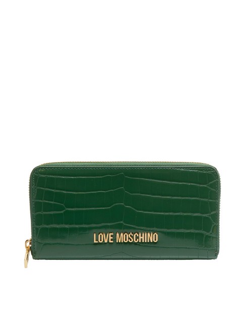 LOVE MOSCHINO SHINY CROCO Grand portefeuille zippé autour vert - Portefeuilles Femme