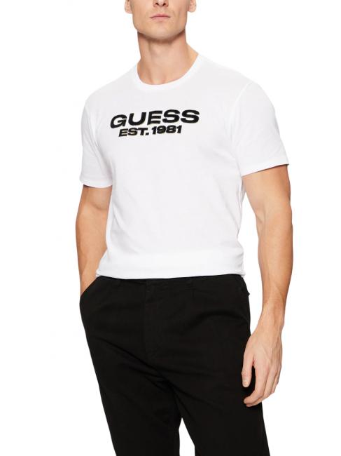 GUESS SS BSC VELVET LOGO  T-shirt en coton blanc pur - T-shirt