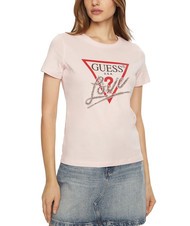 GUESS SS CN TRIANGLE LOVE T-shirt en coton rose discret - T-shirt - 1