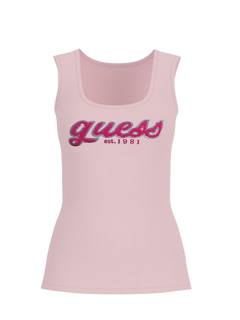 GUESS CHENILLE LOGO  Haut en coton rose discret - T-shirt