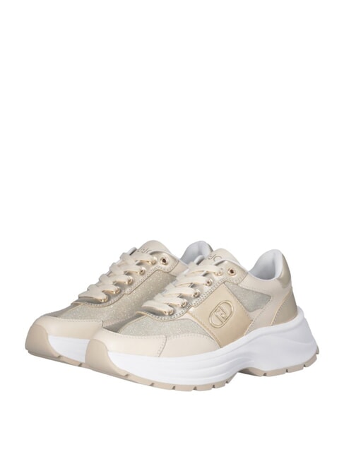 LIUJO EVA 02 Baskets en cuir et lurex ivoire/or clair - Chaussures Femme