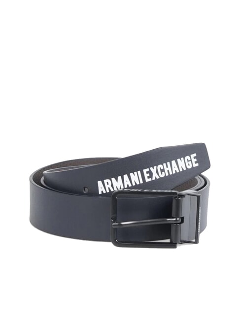 ARMANI EXCHANGE A|X DOUBLE Ceinture en cuir à logo imprimé bleu marine/marron foncé - Ceintures