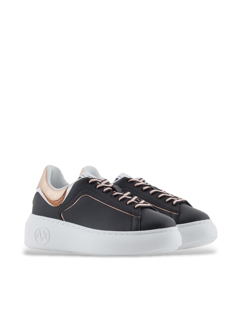 ARMANI EXCHANGE A|X Runner Baskets en cuir noir + or rose - Chaussures Femme