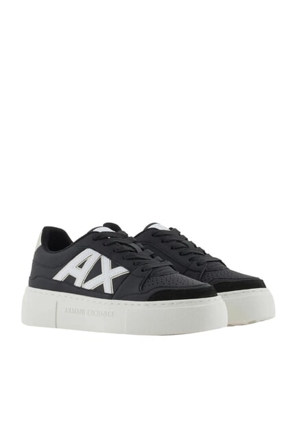 ARMANI EXCHANGE AX LOGO Baskets à plateforme noir + or pâle - Chaussures Femme