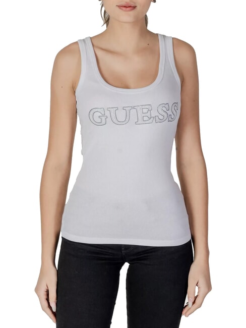 GUESS SL EMBELLISHED LOGO Débardeur avec logo strass blanc pur - T-shirt
