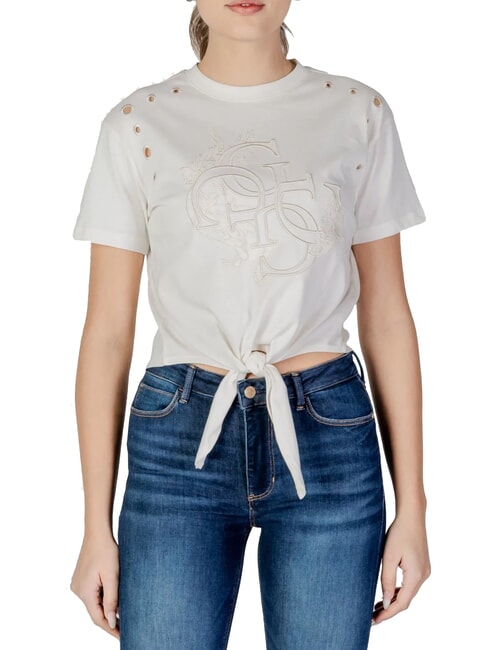 GUESS CN SS EYELET T-shirt avec noeud et broderie cremwhi - T-shirt
